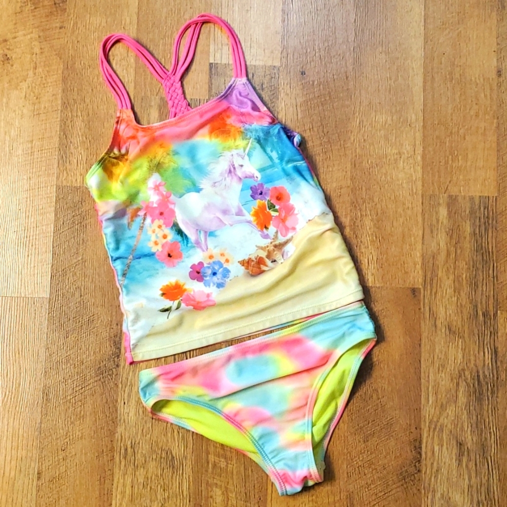 Wonder Nation Unicorn Tie Dyed‎ 2 Piece Girls 7-8 Swimsuit